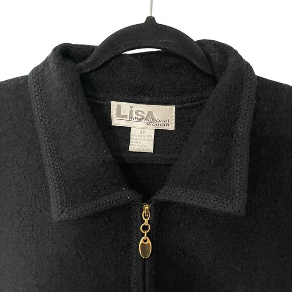 VTG Lisa International Women's Vest  Boiled Wool Black Full Zip 90s Classic 2X - Picture 3 of 8